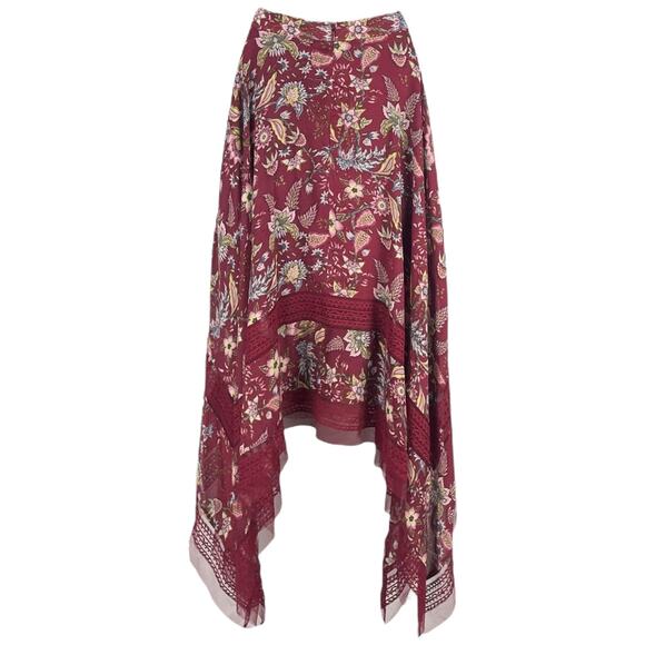 BCBGMaxAzria Floral Print Toile Handkerchief Midi Skirt Red Size XS - Picture 4 of 11